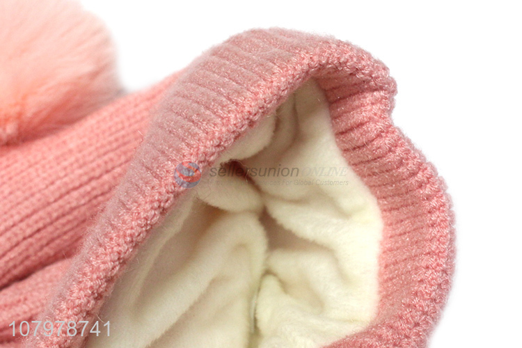 Hot items children boys girls winter skull cap knitted fleece lined beanies