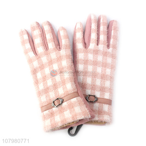 Custom Fashion Plaid Gloves Ladies Winter Outdoor Warm Gloves