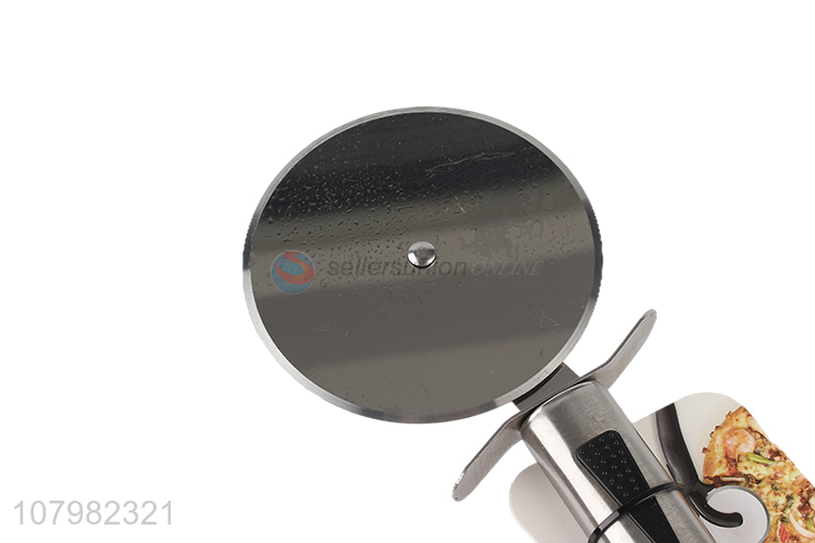 Good price silver stainless steel short handle pizza cutter wholesale