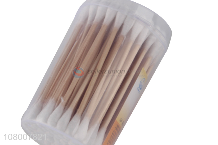 Hot selling wholesale wooden stick cotton swabs with plastic round box