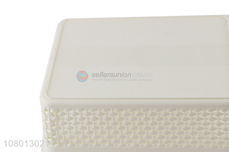 Wholesale white plastic rectangular storage basket with lid