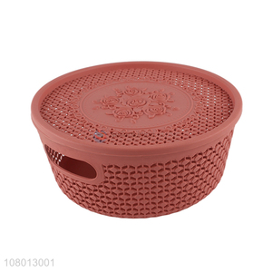 Low price wholesale orange plastic storage basket with lid