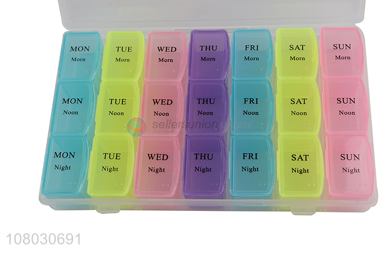 Factory price colourful 21compartments plastic medicine storage box