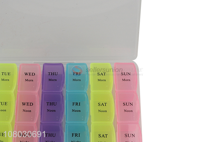 Factory price colourful 21compartments plastic medicine storage box