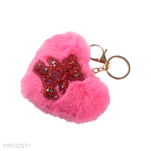 China market pink peach heart hair ball keychain pendant