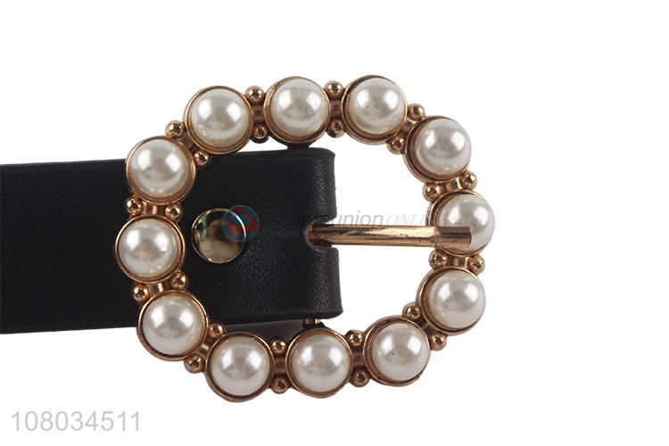 Best Quality Black Belt With Pearls Zinc Alloy Buckle