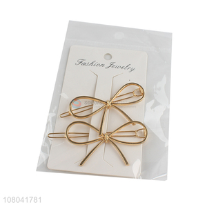 China supplier golden bowknot shape alloy hairpin for women