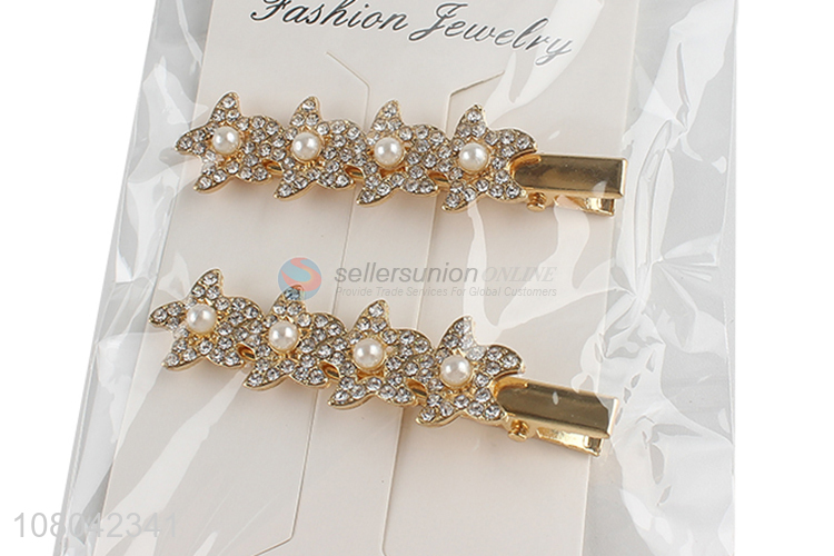 Factory price alloy flower shape pearl hairpin hair clips