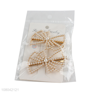 Online wholesale bowknot shape pearls hairpin hair decoration