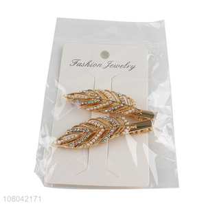 Yiwu wholesale leave shape alloy ladies hairpin hair clips