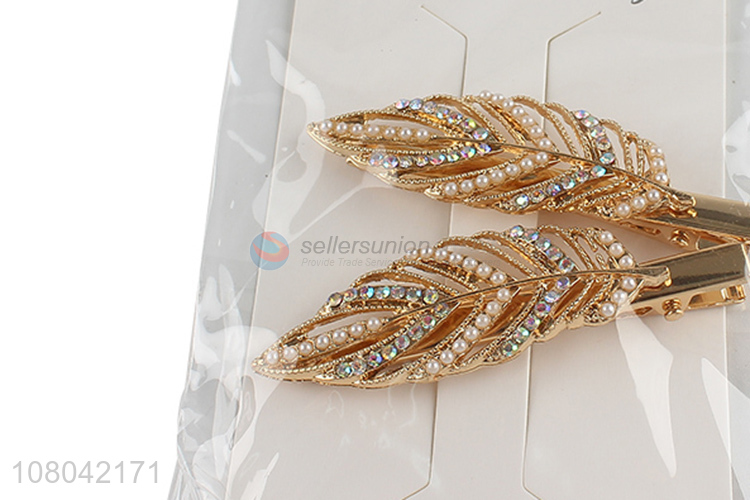 Yiwu wholesale leave shape alloy ladies hairpin hair clips