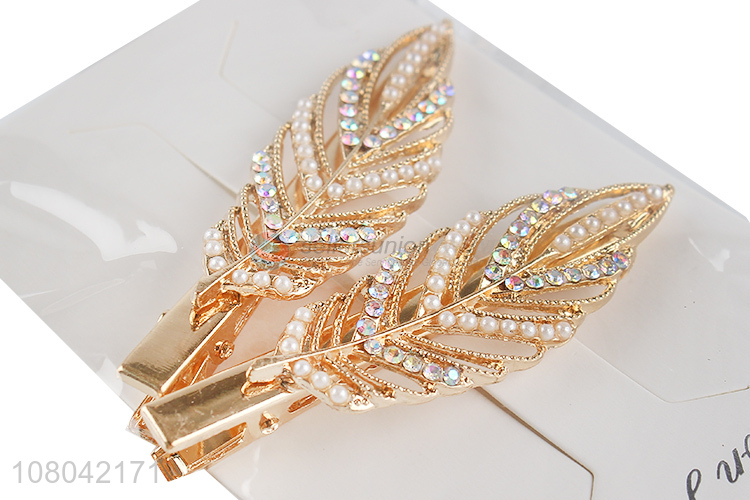 Yiwu wholesale leave shape alloy ladies hairpin hair clips