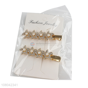 Factory price alloy flower shape pearl hairpin hair clips