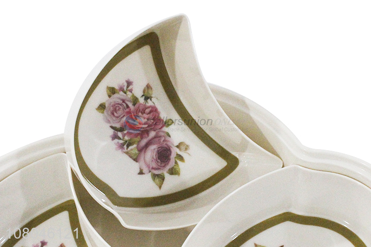 Fashion Flower Shape Dried Fruit Plate 5 Compartments Tray With Lid