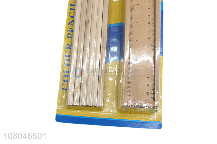 New product student stationery set wooden colored pencil set with ruler