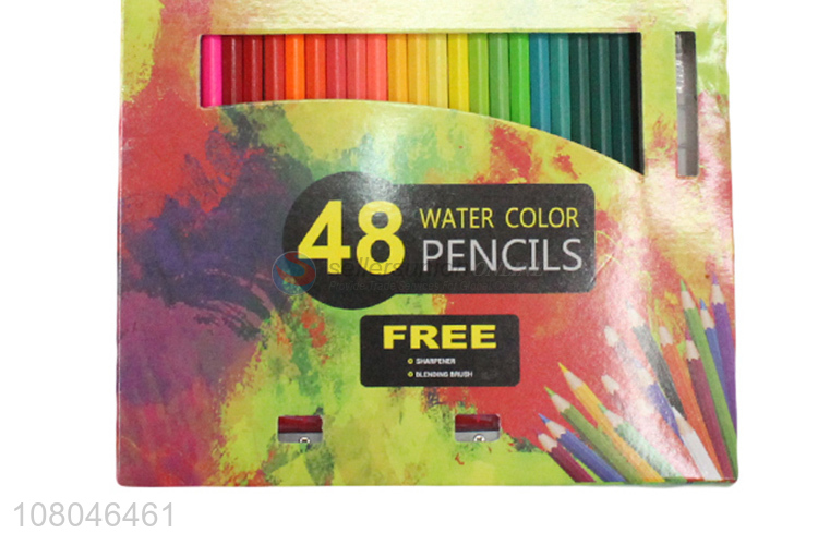 Hot product 48 colors water soluble core wooden colored pencils for kids