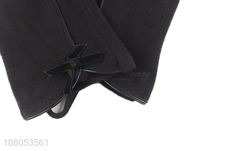 Good quality black ladies solid color outdoor warm gloves