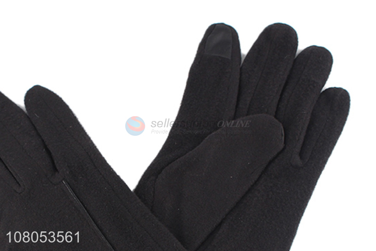 Good quality black ladies solid color outdoor warm gloves