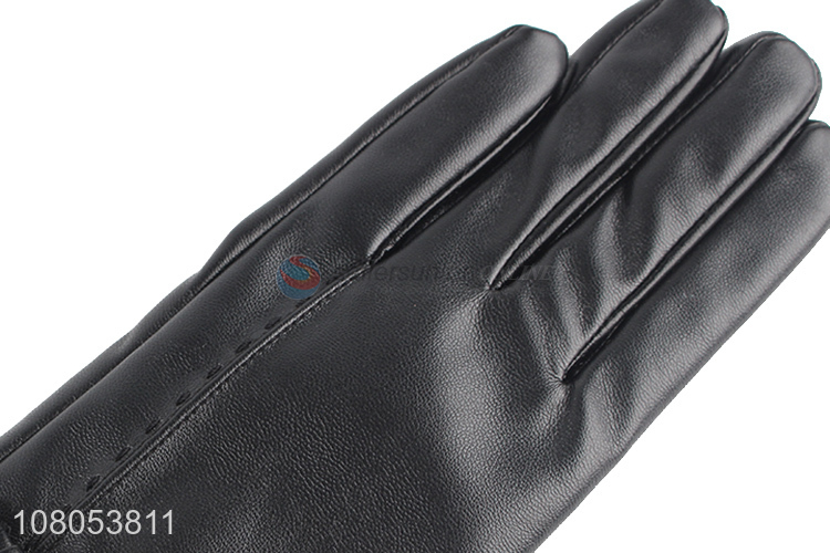 Hot selling black leather gloves winter warm gloves for ladies