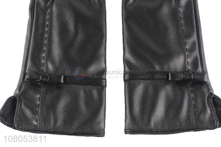 Hot selling black leather gloves winter warm gloves for ladies