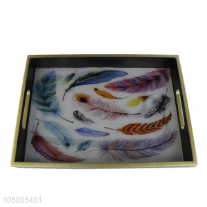 Yiwu market feather pattern wooden serving tray wholesale