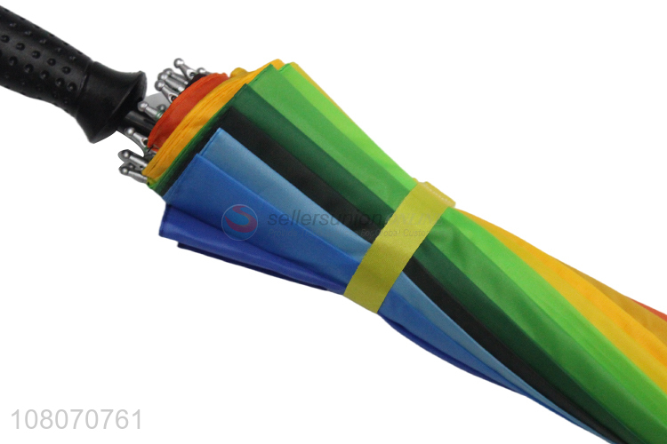 Good quality 16 ribs large rainbow automatic open straight umbrella