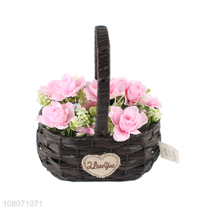 Wholesale pink artificial plastic flower creative flower basket ornaments