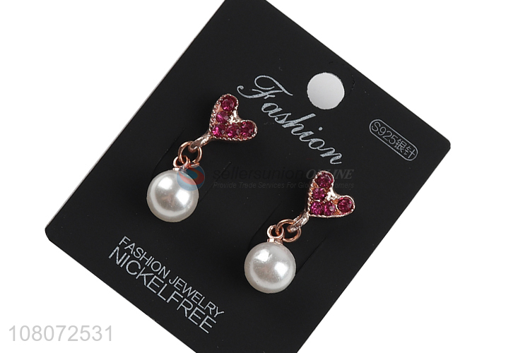 New arrival heart shape ear pendant pearl earrings