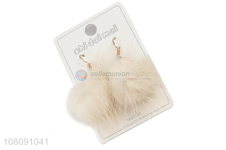 Best Sale Artificial Fur Pompoms Drop Earring Hook Earring