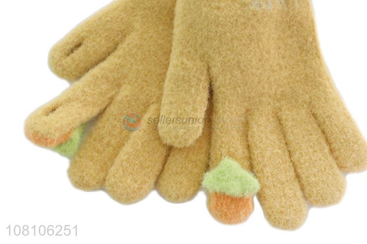 Factory wholesale yellow warm gloves cute girls gloves