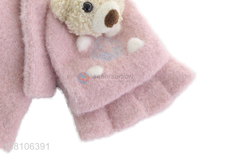 Good price pink flip knitted gloves winter warm gloves wholesale