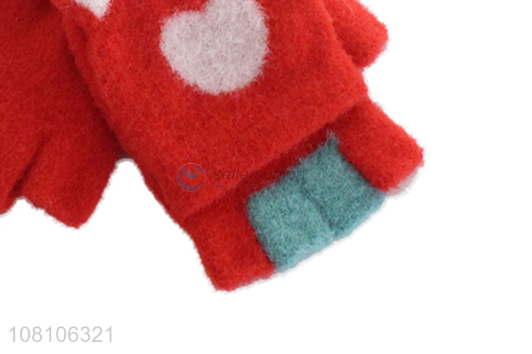 Hot sale red knitted half-finger gloves ladies winter gloves