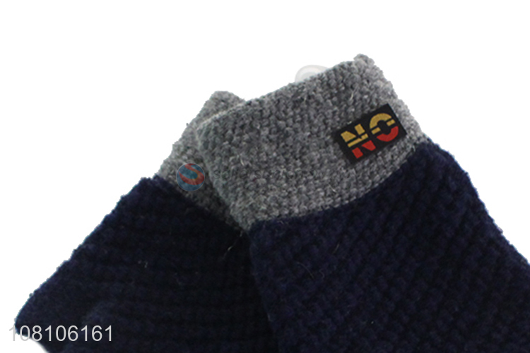 Online wholesale blue knitted gloves men winter warm gloves