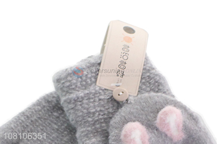 New products gray cute knitted gloves outdoor riding gloves