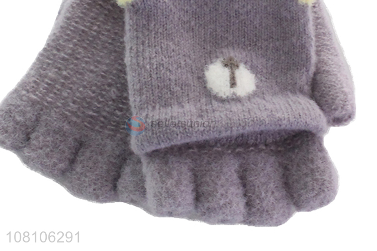 Yiwu factory purple cute knitted gloves ladies outdoor warm gloves