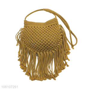 Retro Style Long Tassel Beach Bag Woven Cross-Body Bag