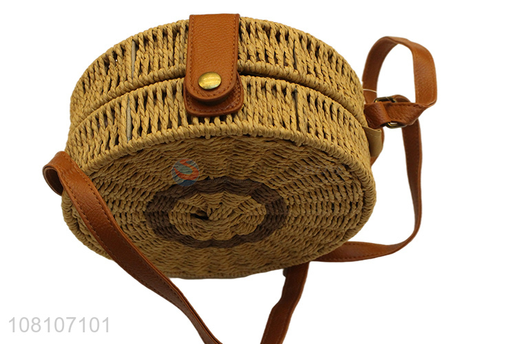 Fashion Beach Shoulder Bag Handmade Woven Round Straw Bag