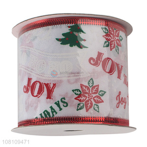 High quality letters printed Christmas wired fabric ribbons