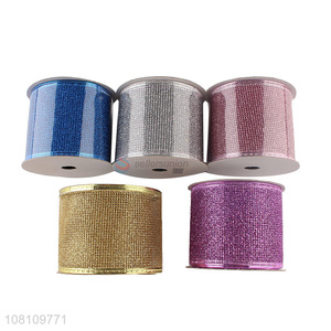 High quality glitter ribbon wired edge Christmas ribbon roll