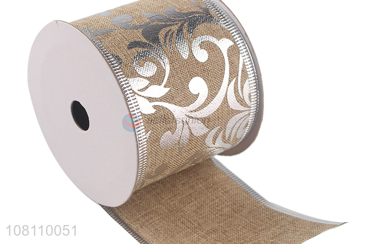 Good quality silver foil stamping Christmas ribbon for decor