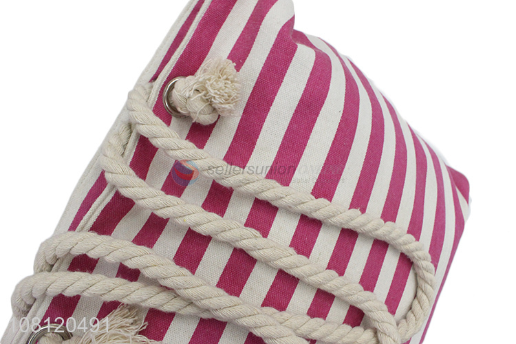 Hot selling stripe printed imitated linen beach tote bag jute handbag