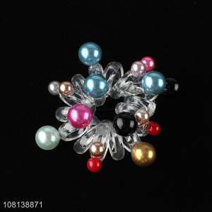 Good quality colorful pearls coin hair ties ponytail holder