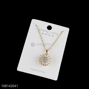 Wholesale rhinestone sunflower pendant necklace with steel chain