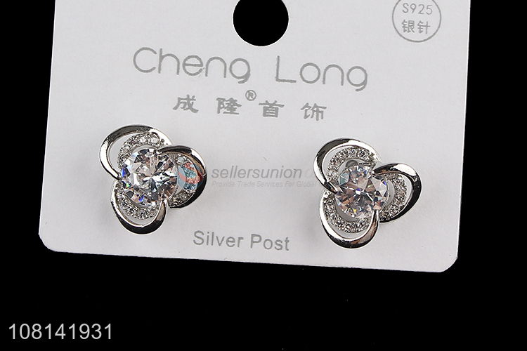 Wholesale silver post earrings flower diamond stud earrings