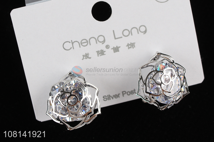 New arrival silver post earrings hollow out flower stud earrings