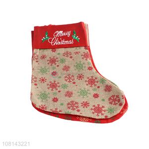 Wholesale large linen embroidery Christmas stocking for gifts