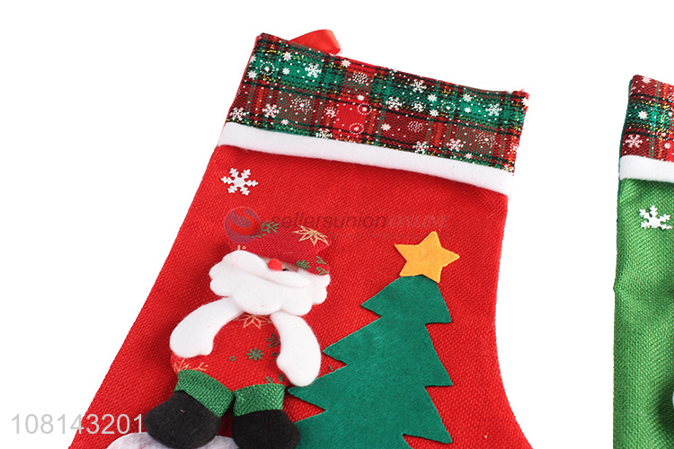 Factory price linen cartoon Christmas stocking for decoration