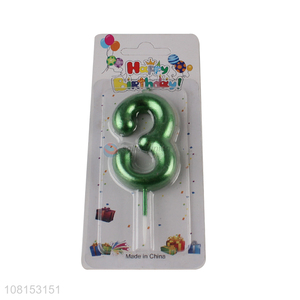 Low price metallic numeral candle green number cake candle