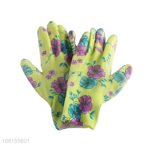 New product floral pattern pu coated safety work gloves