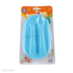 Yiwu market blue plastic baby bowl with lids tableware set